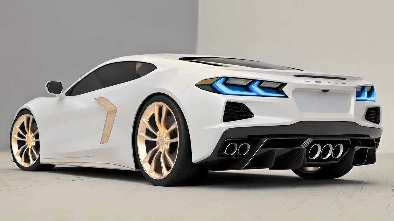 Chevrolet Corvette C8 Blanco: Superdeportivo Exclusivo con Rines Dorados, Luces Traseras Azules y Diseño Deportivo Impactante